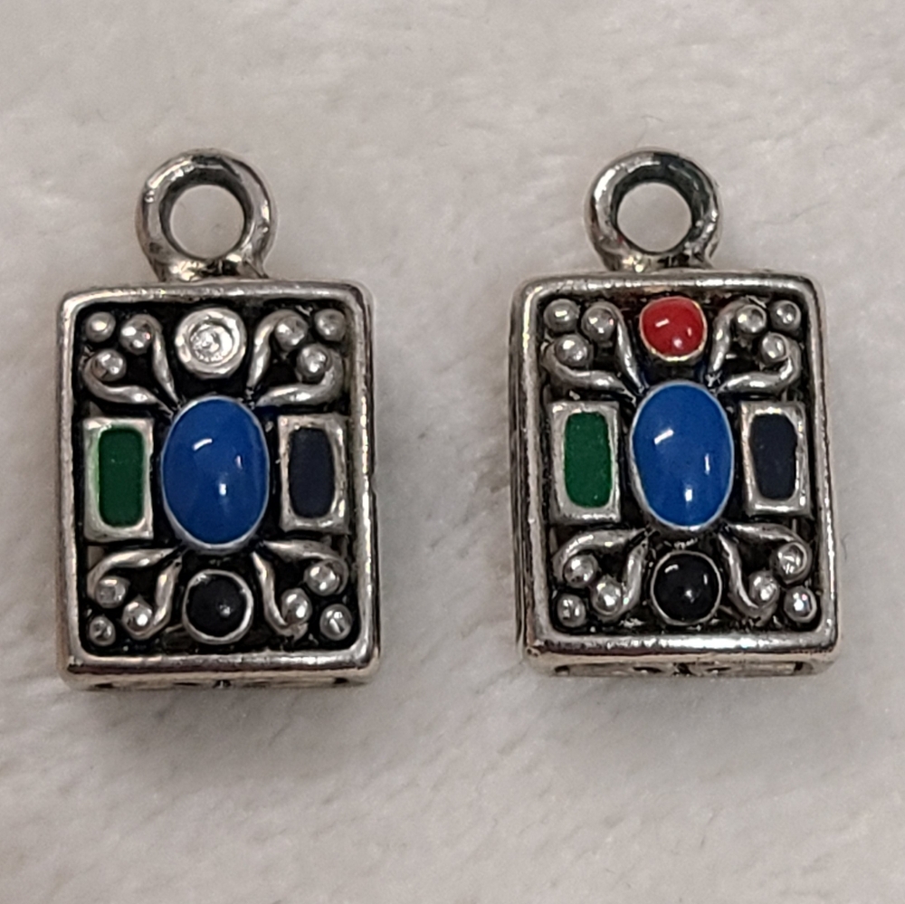 Set Of 2 Silver Tone Enamel Rectangular Charms - image 1